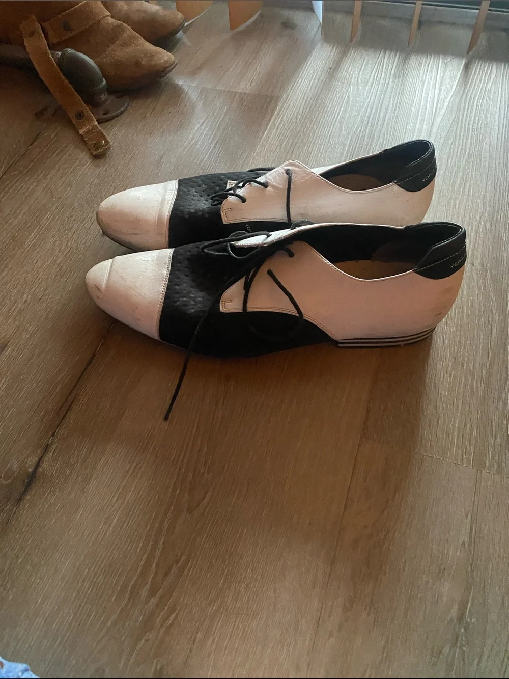 Yohji Yamamoto Black and White Two-Tone Lace-Up Flats